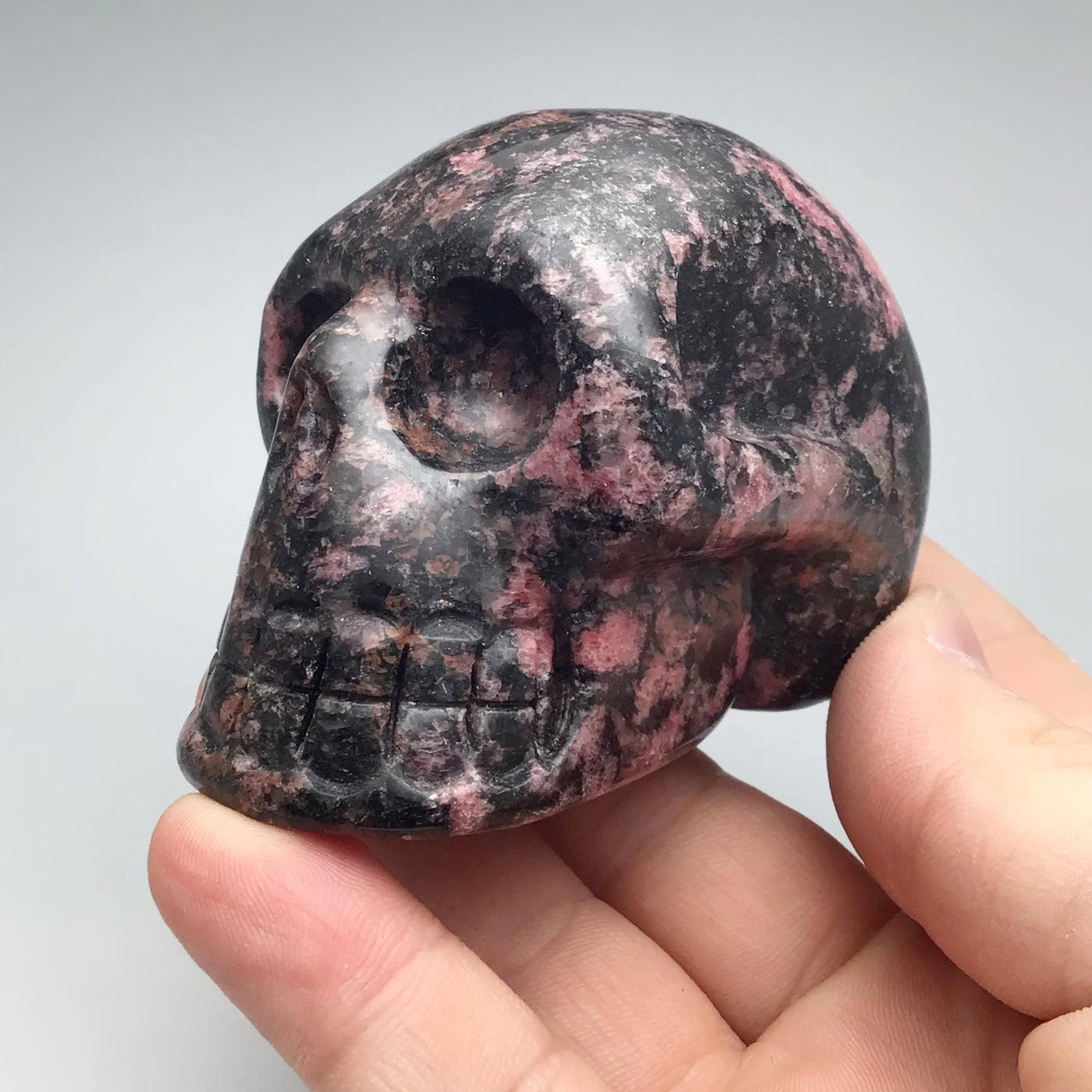 Carved Rhodonite Skull
