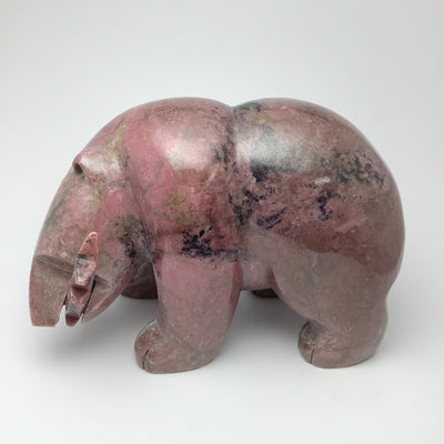 Rhodonite Bear with Fish Carving