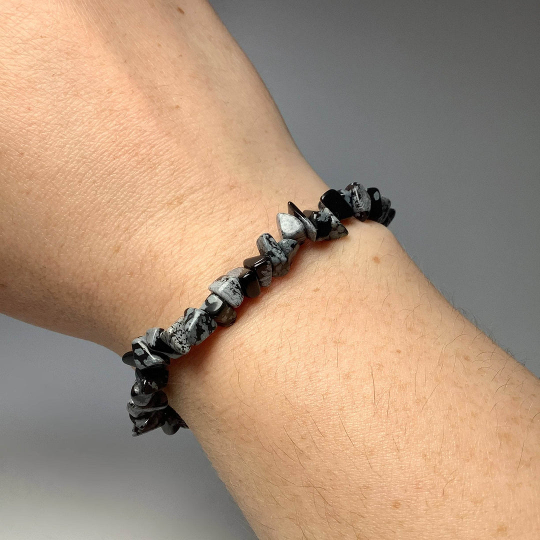Snowflake Obsidian Chip Beaded Bracelet - Rocks and Gems Canada