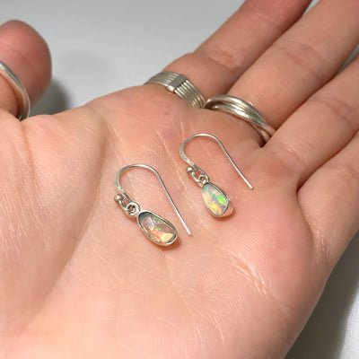 Ethiopian Fire Opal Freeform Faceted Dangle Earrings