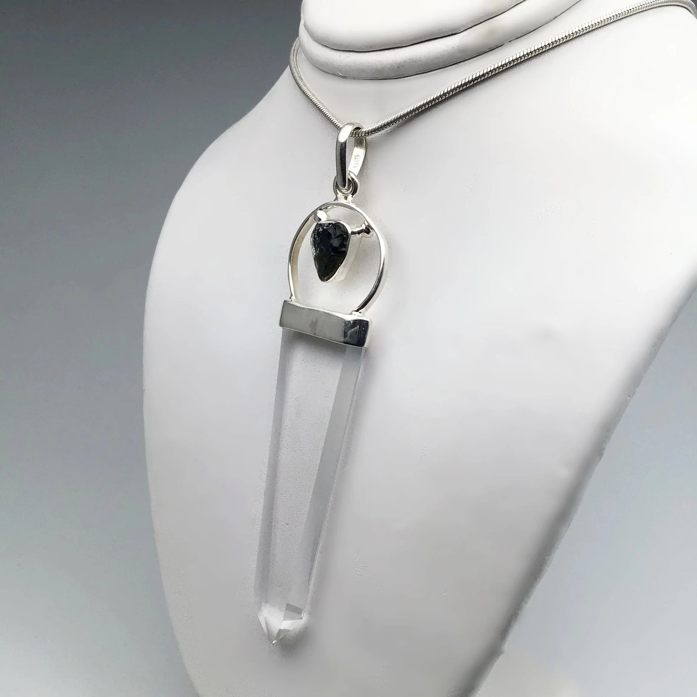Moldavite and Quartz Point Pendant