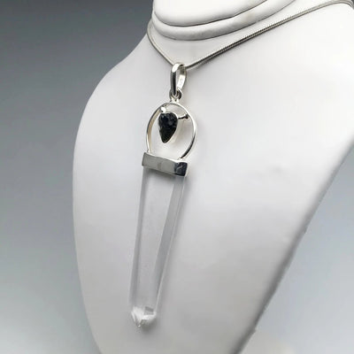 Moldavite and Quartz Point Pendant