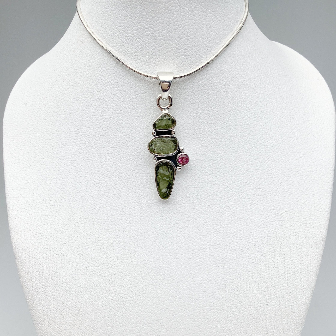 Moldavite and Pink Tourmaline Pendant
