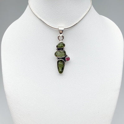 Moldavite and Pink Tourmaline Pendant