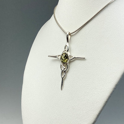 Green Amber Cross Pendant