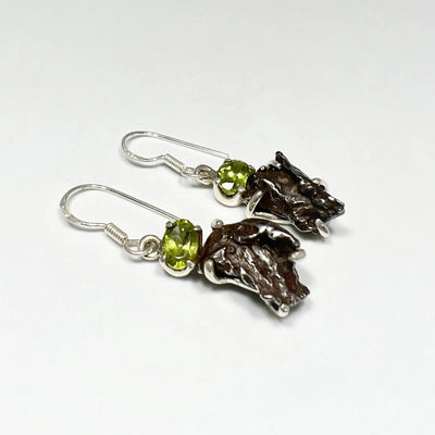 Campo Del Cielo Meteorite and Faceted Peridot Dangle Earrings