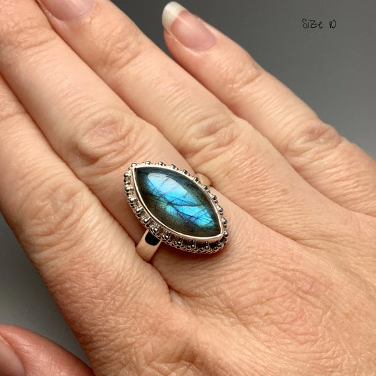 Labradorite Marquise Cut Ring - Rocks and Gems Canada