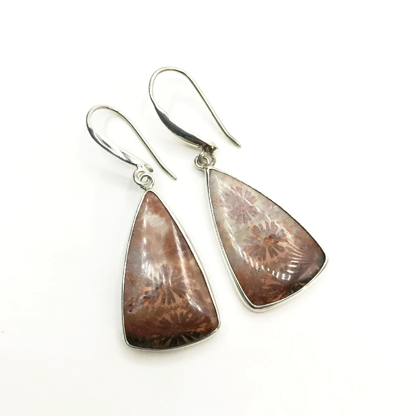 Fossilized Coral Dangle Earrings - Rocks and Gems Canada