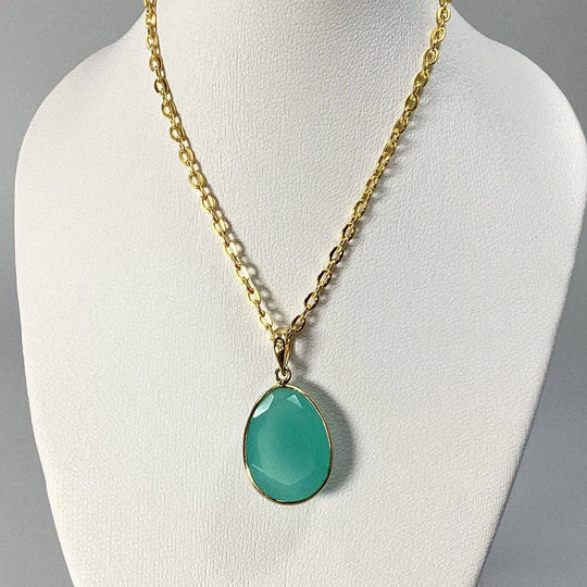 Green Chalcedony Gold Finish Pendant - Rocks and Gems Canada