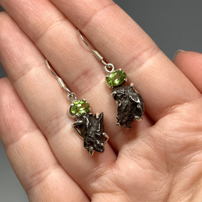 Campo Del Cielo Meteorite and Faceted Peridot Dangle Earrings