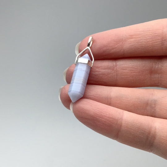 Blue Lace Agate Double Terminated Point Pendant - Rocks and Gems Canada