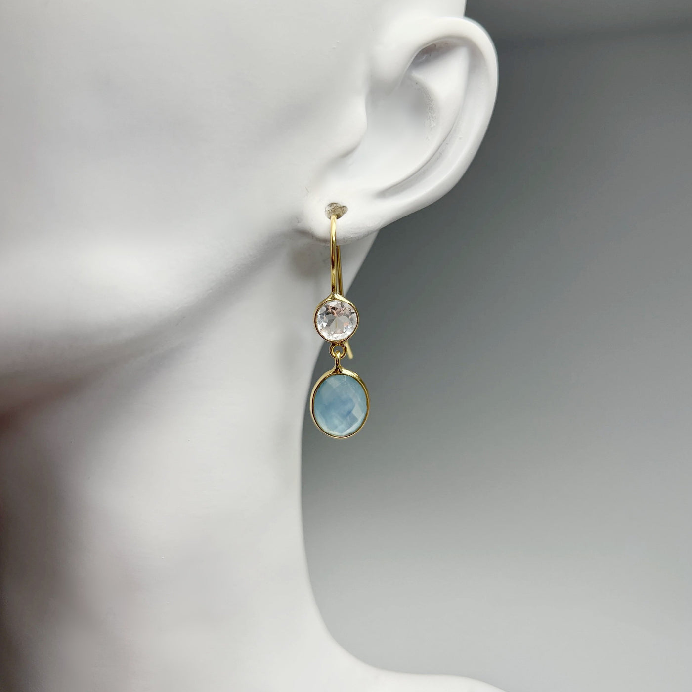 Aquamarine and Clear Quartz Dangle Earrings