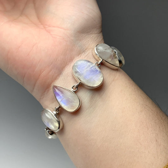 Rainbow Moonstone Sterling Silver Bracelet - Rocks and Gems Canada