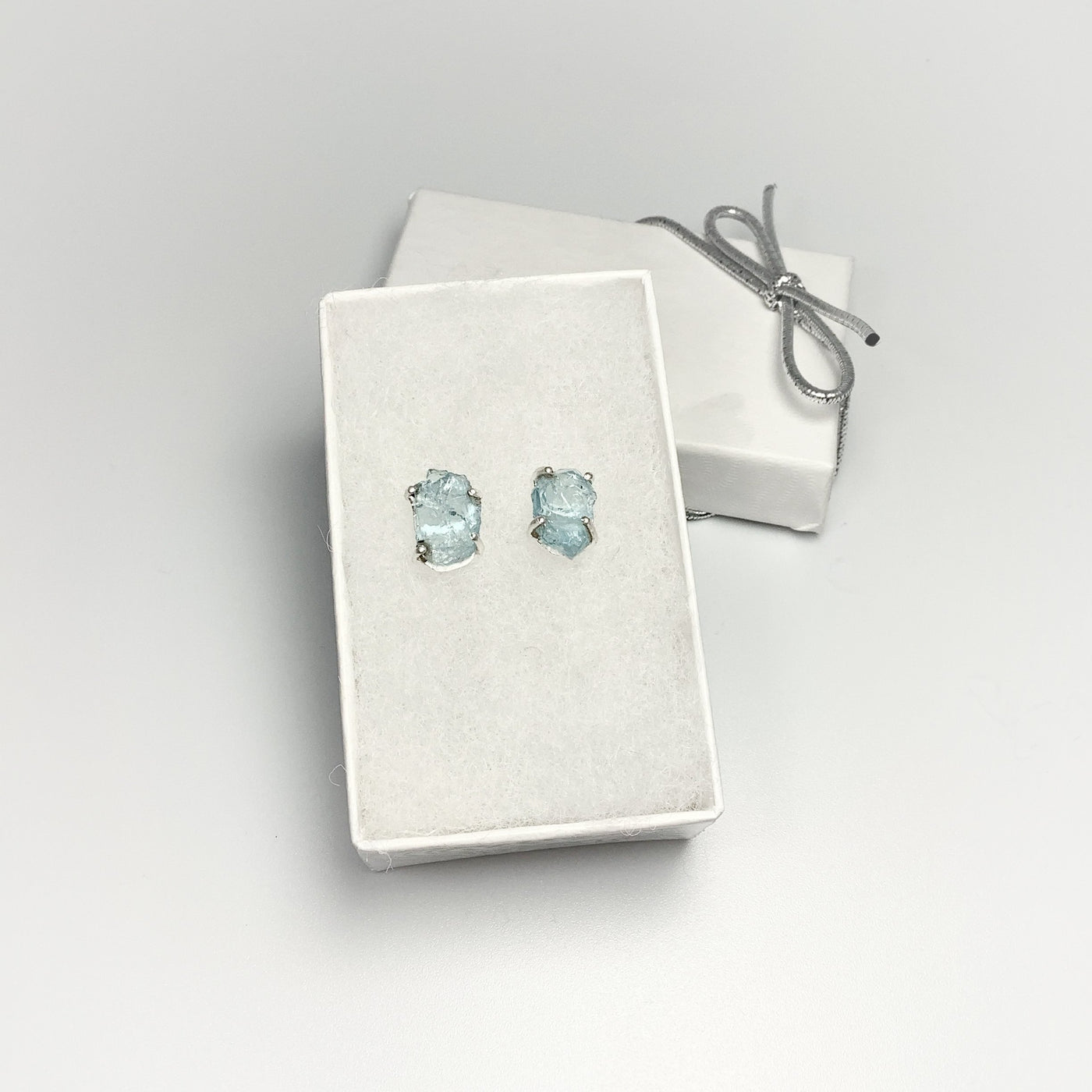 Raw Aquamarine Stud Earrings