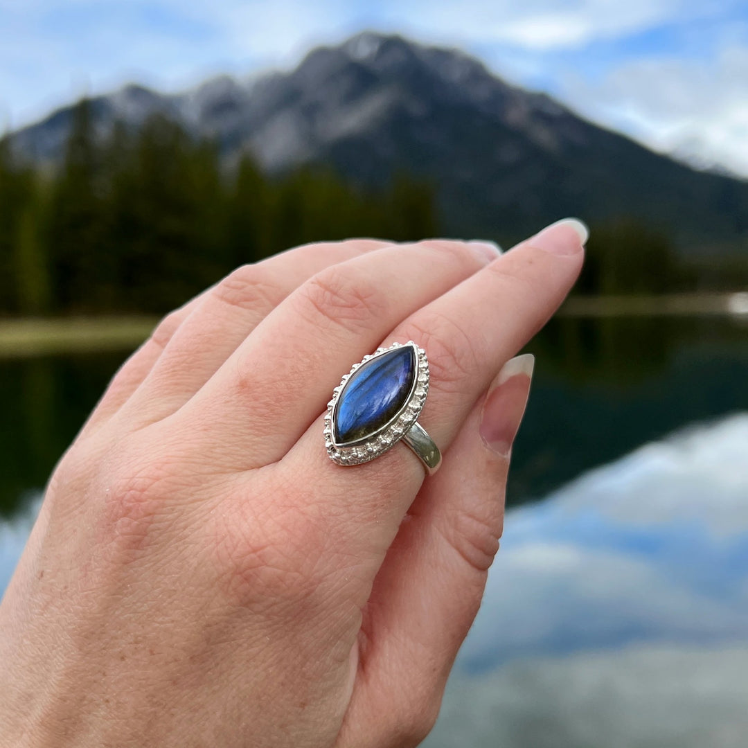 Labradorite Marquise Cut Ring - Rocks and Gems Canada