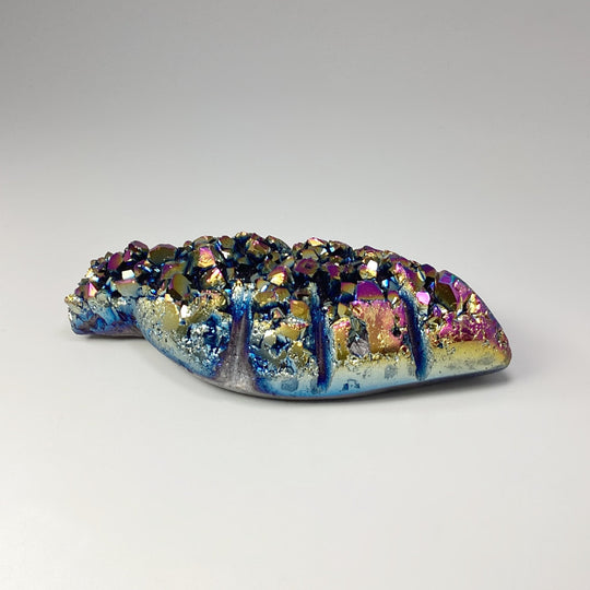 Rainbow Amethyst Druze Cluster Leaf Carving - Rocks and Gems Canada
