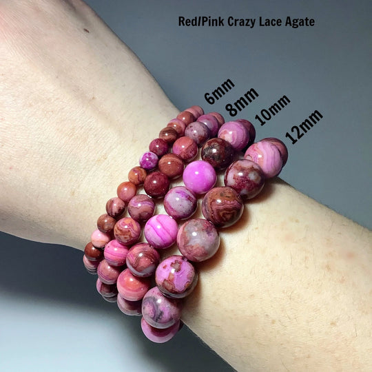 Pink Crazy Lace Agate Beaded Bracelet - Rocks and Gems Canada