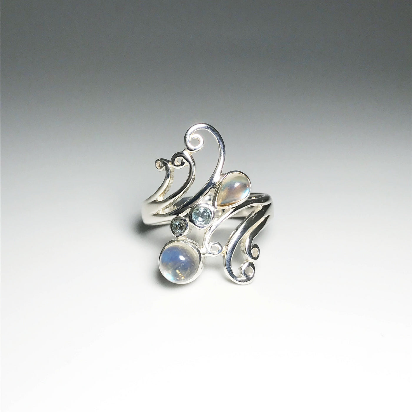 Rainbow Moonstone with Blue Topaz Ring