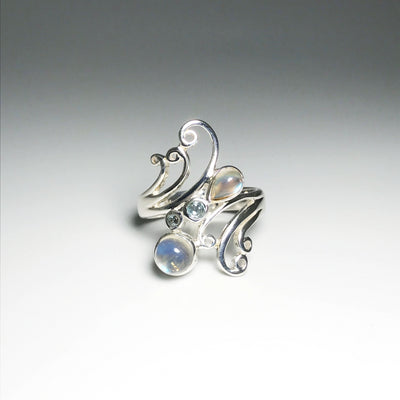 Rainbow Moonstone with Blue Topaz Ring