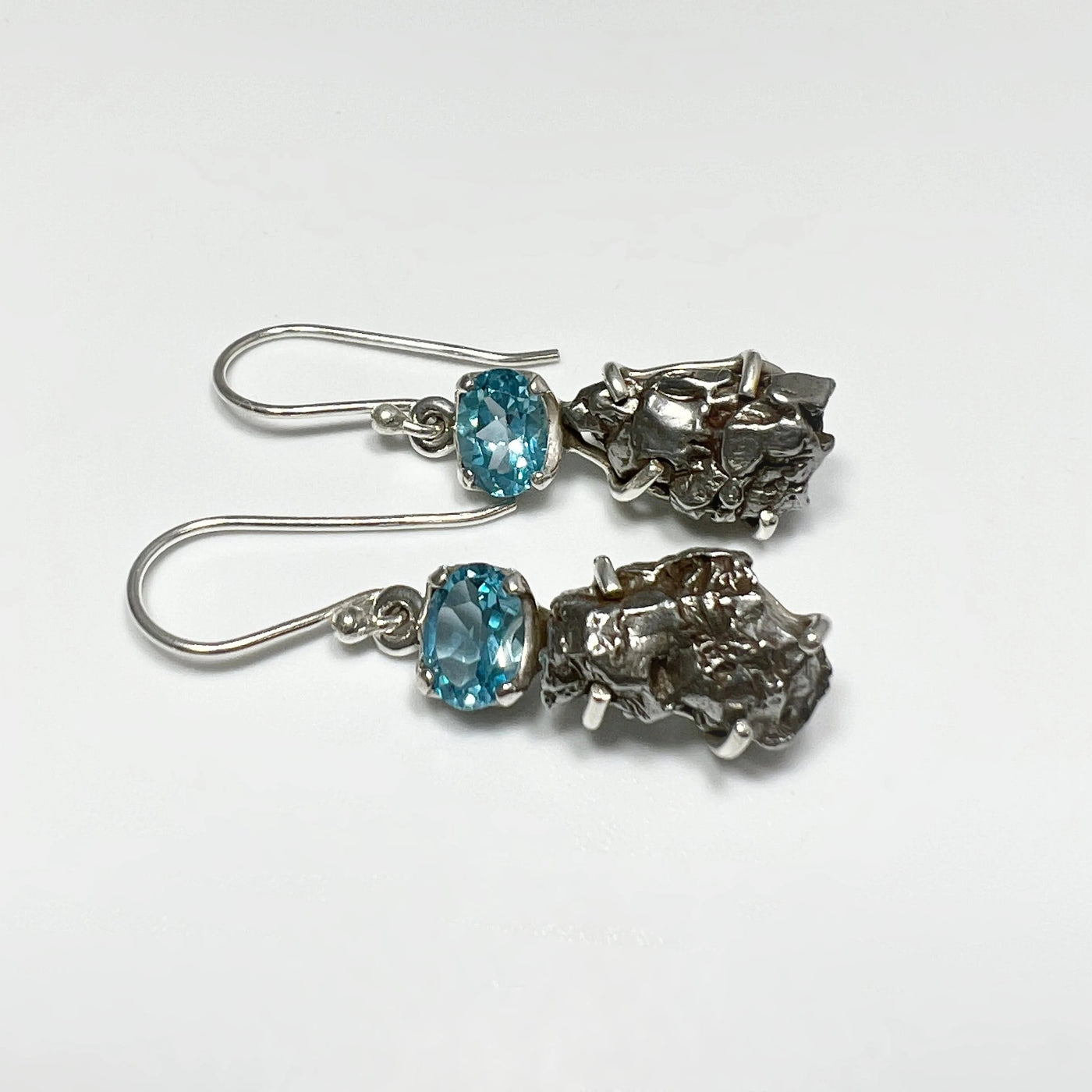 Campo Del Cielo Meteorite and Faceted Blue Topaz Dangle Earrings