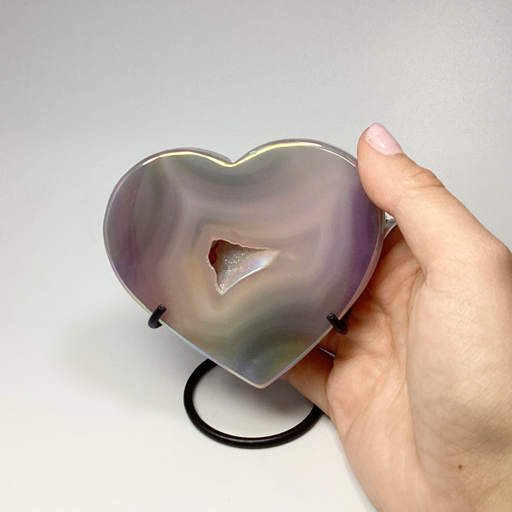 Rainbow Agate Heart on Stand - Rocks and Gems Canada