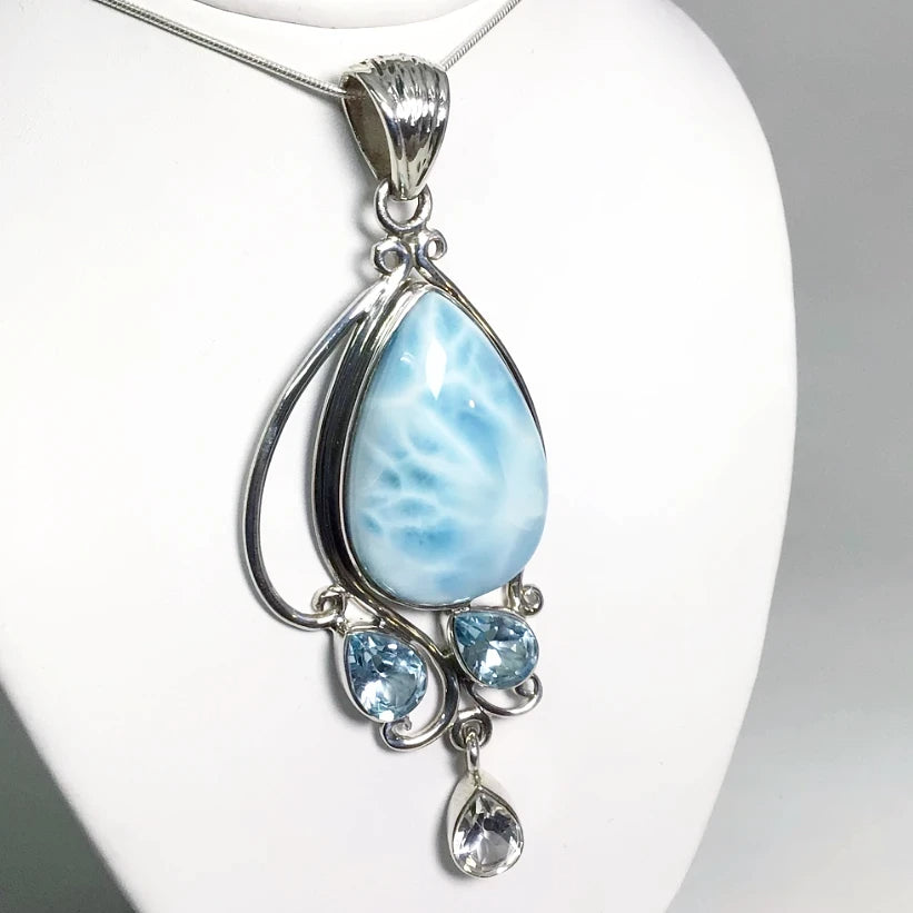 Larimar, Blue Topaz and Clear Topaz Pendant