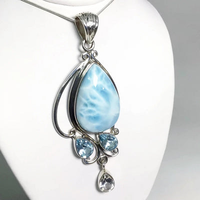 Larimar, Blue Topaz and Clear Topaz Pendant