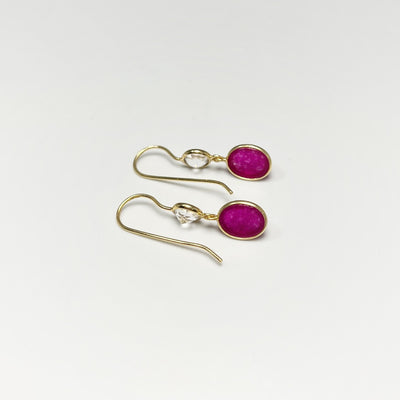 Pink Jade and Quartz Dangle Earrings