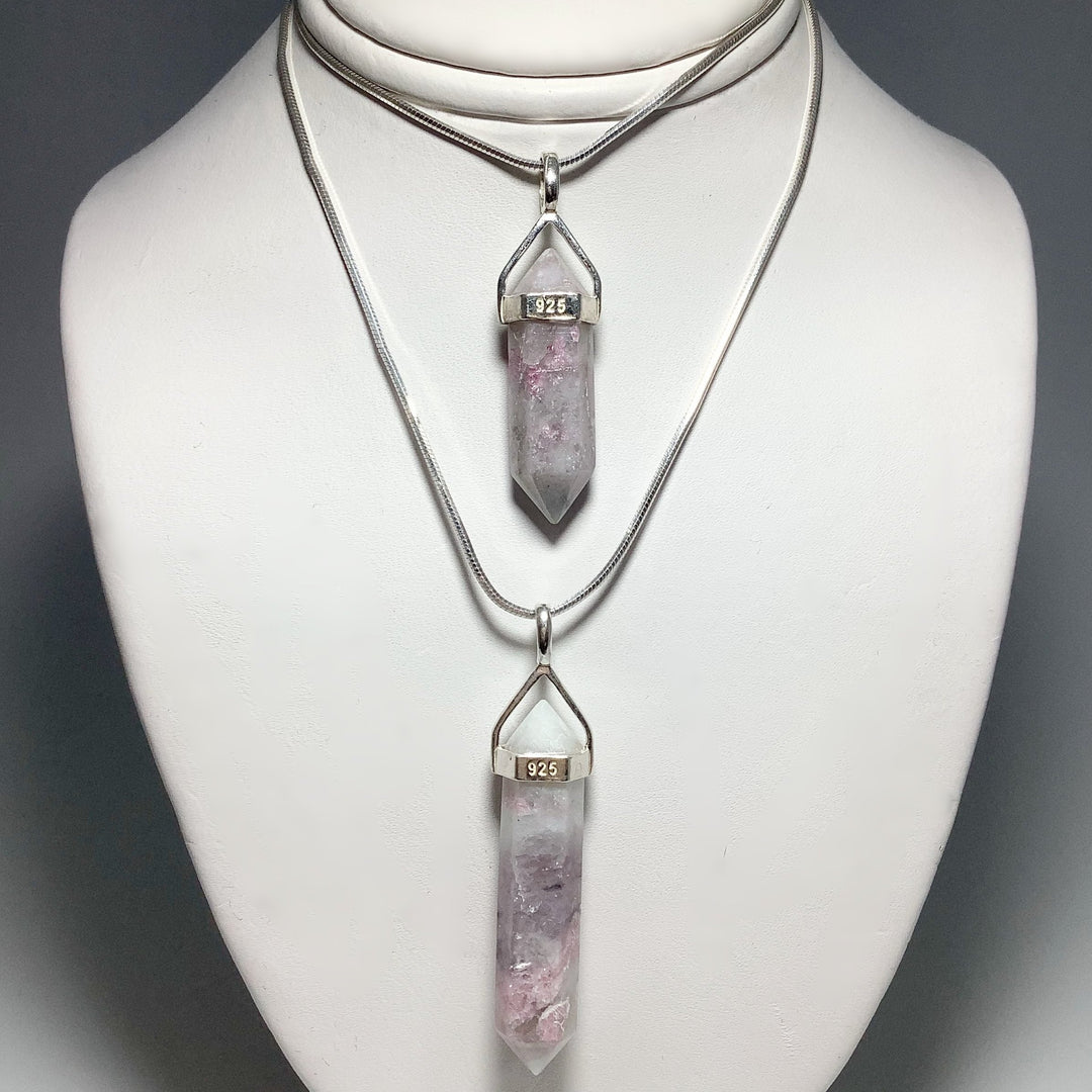 Quartz with Pink Tourmaline Double Terminated Point Pendant - Rocks and Gems Canada