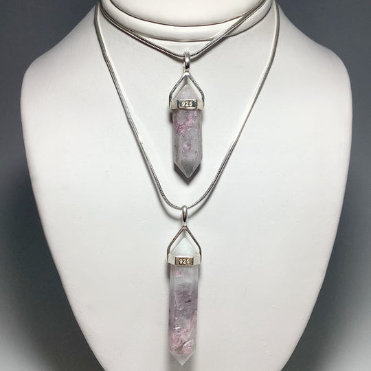 Quartz with Pink Tourmaline Double Terminated Point Pendant - Rocks and Gems Canada