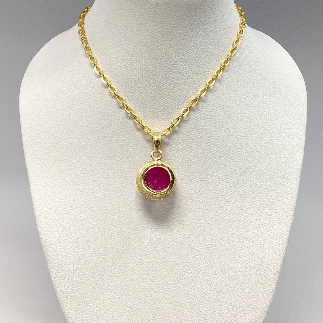 Pink Jade Gold Finish Pendant - Rocks and Gems Canada