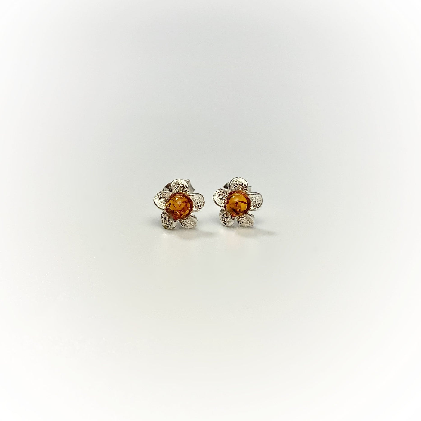 Cognac Amber Flower Stud Earrings