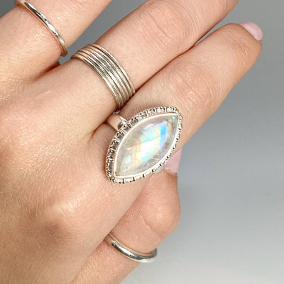 Rainbow Moonstone Marquise Cut Ring