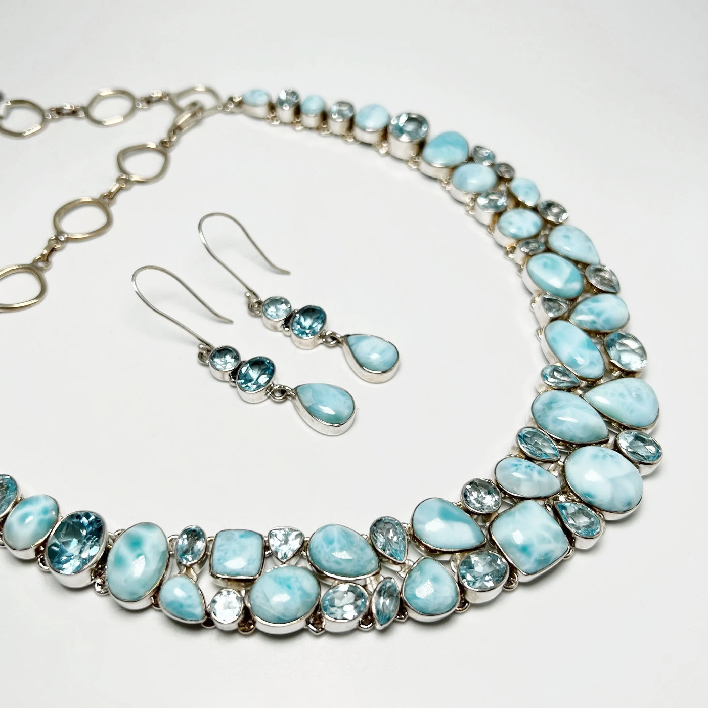 Larimar and Blue Topaz Necklace and Earrings Set