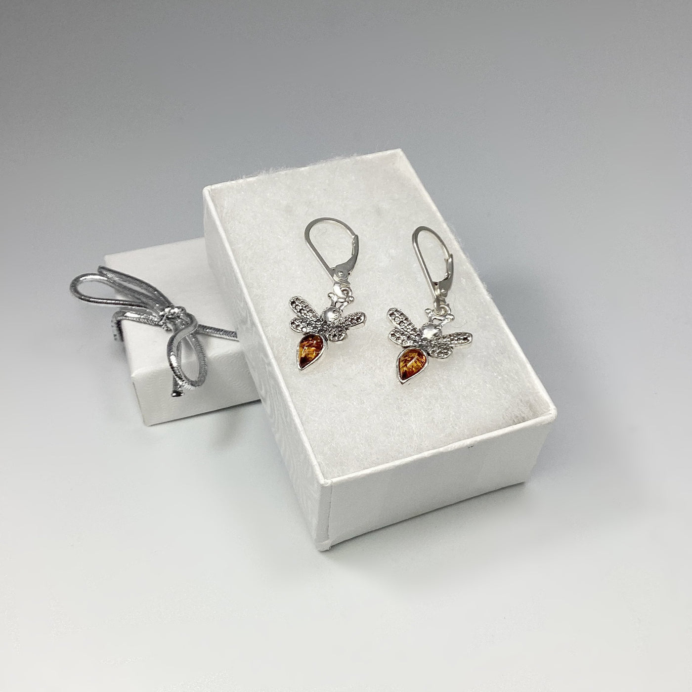 Cognac Amber Bee Dangle Earrings