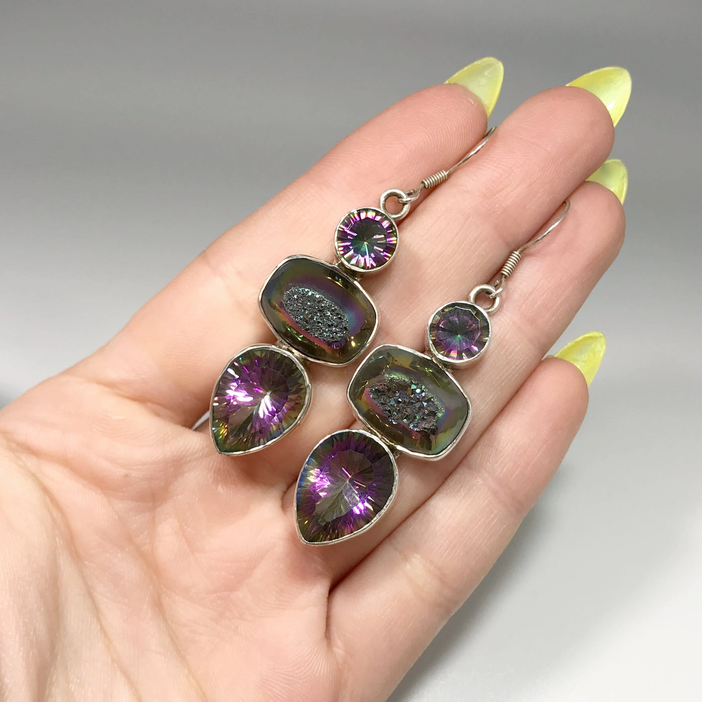 Mystic Topaz and Druzy Necklace and Earrings Set