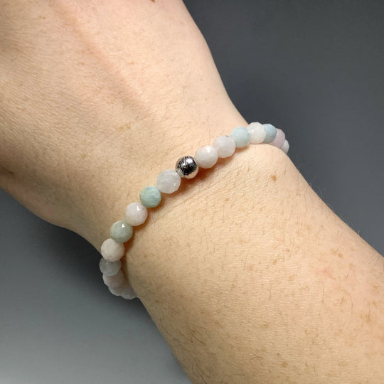 Faceted Morganite with Muonionalusta Meteorite Beaded Bracelet - 6mm - Rocks and Gems Canada