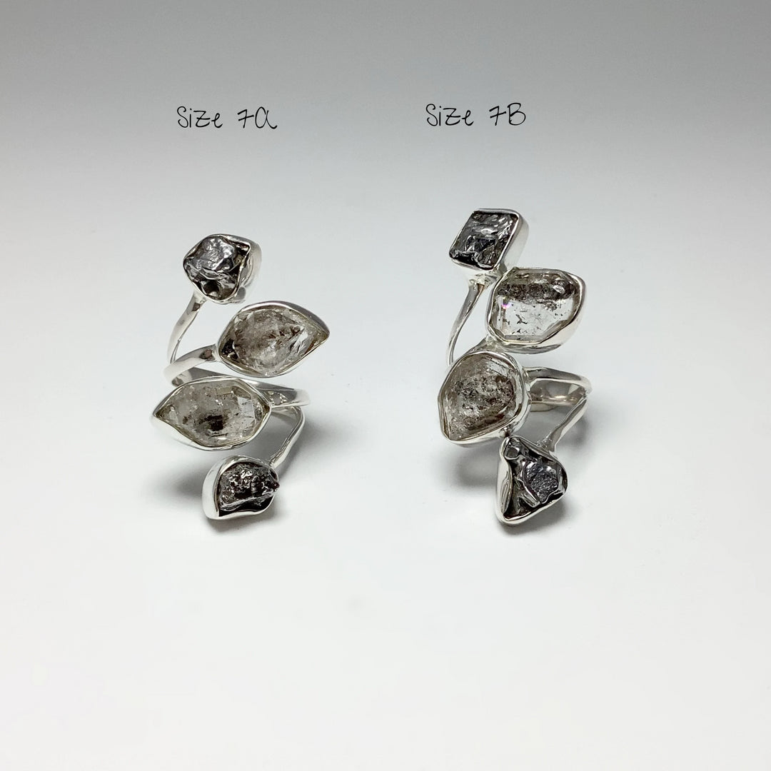 Campo Del Cielo Meteorite and Herkimer Diamond Adjustable Ring - Rocks and Gems Canada