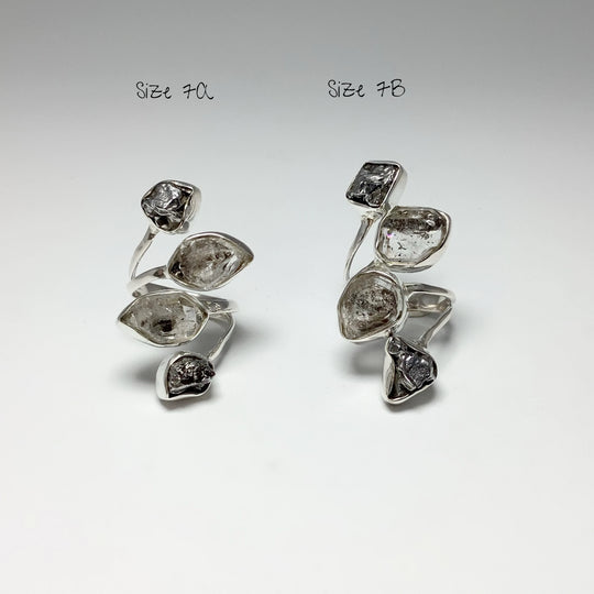 Campo Del Cielo Meteorite and Herkimer Diamond Adjustable Ring - Rocks and Gems Canada