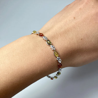 Mixed Amber Sterling Silver Bracelet