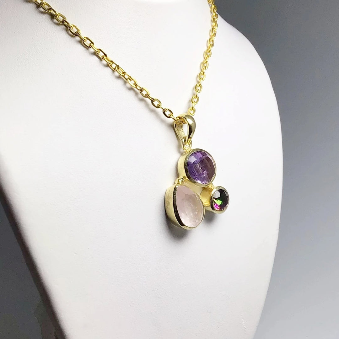 Rose Quartz, Amethyst and Mystic Topaz Pendant - Rocks and Gems Canada