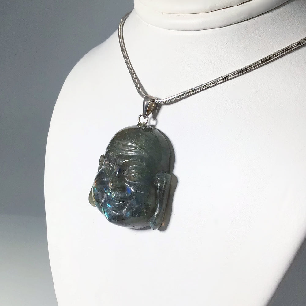 Labradorite Happy Buddha Head Pendant - Rocks and Gems Canada