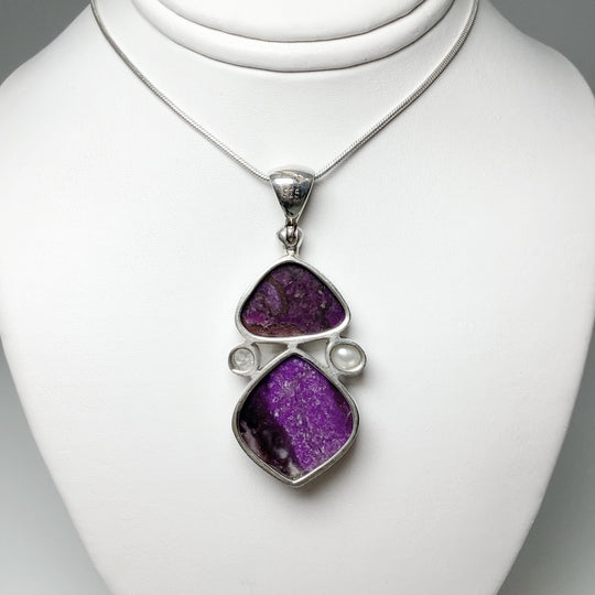 Sugilite, Pearl and Clear Topaz Pendant - Rocks and Gems Canada