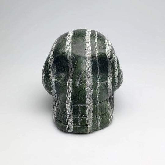 Carved Green Zebra Jasper Skull - Rocks and Gems Canada