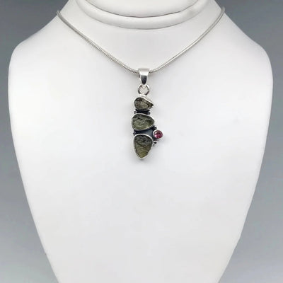 Moldavite and Pink Tourmaline Pendant