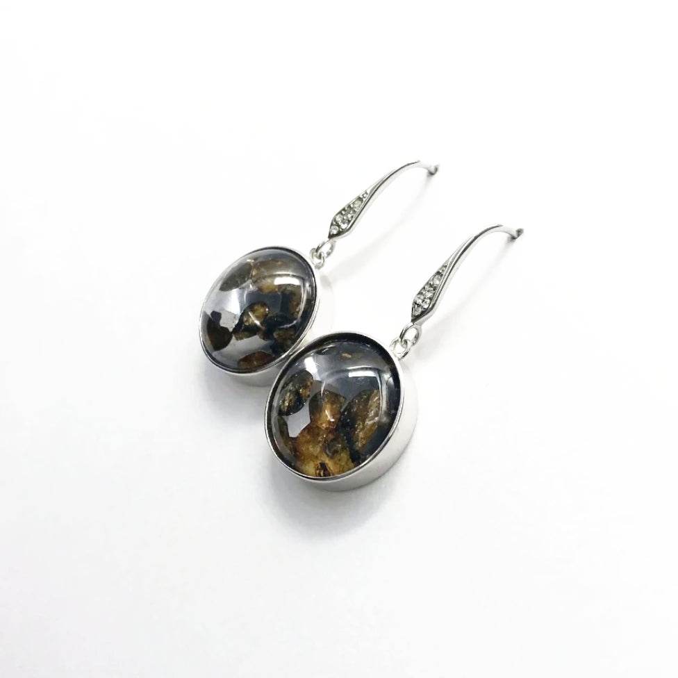 Sericho Meteorite and Cubic Zirconia Dangle Earrings - Rocks and Gems Canada