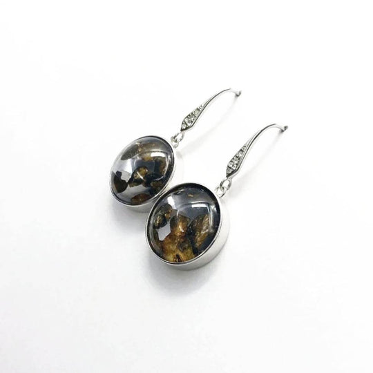 Sericho Meteorite and Cubic Zirconia Dangle Earrings - Rocks and Gems Canada