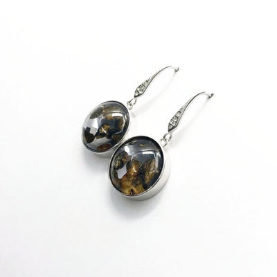 Sericho Meteorite and Cubic Zirconia Dangle Earrings