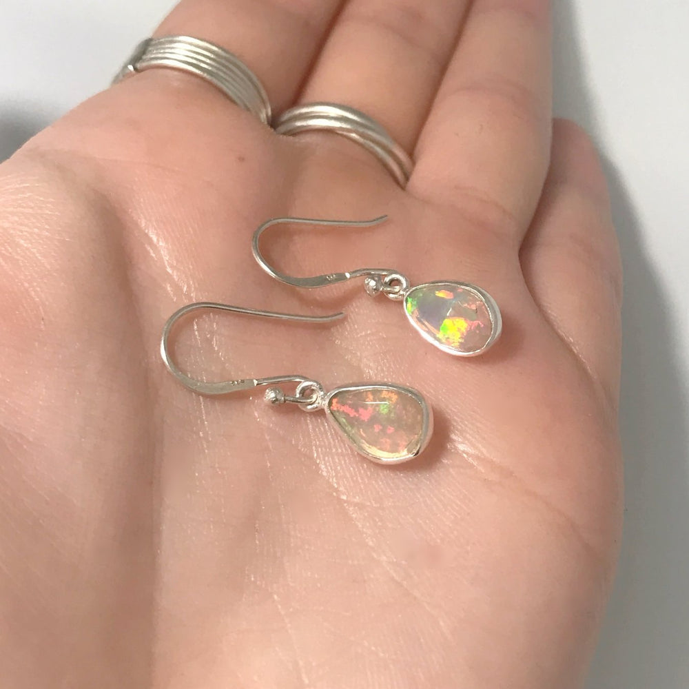 Ethiopian Fire Opal Freeform Faceted Dangle Earrings - Rocks and Gems Canada