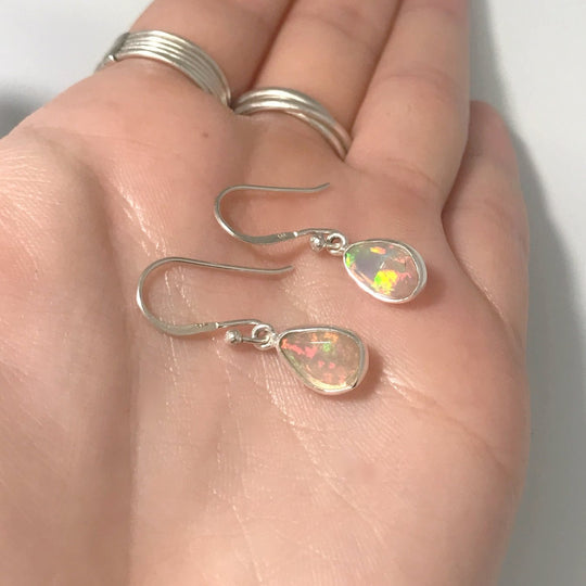 Ethiopian Fire Opal Freeform Faceted Dangle Earrings - Rocks and Gems Canada